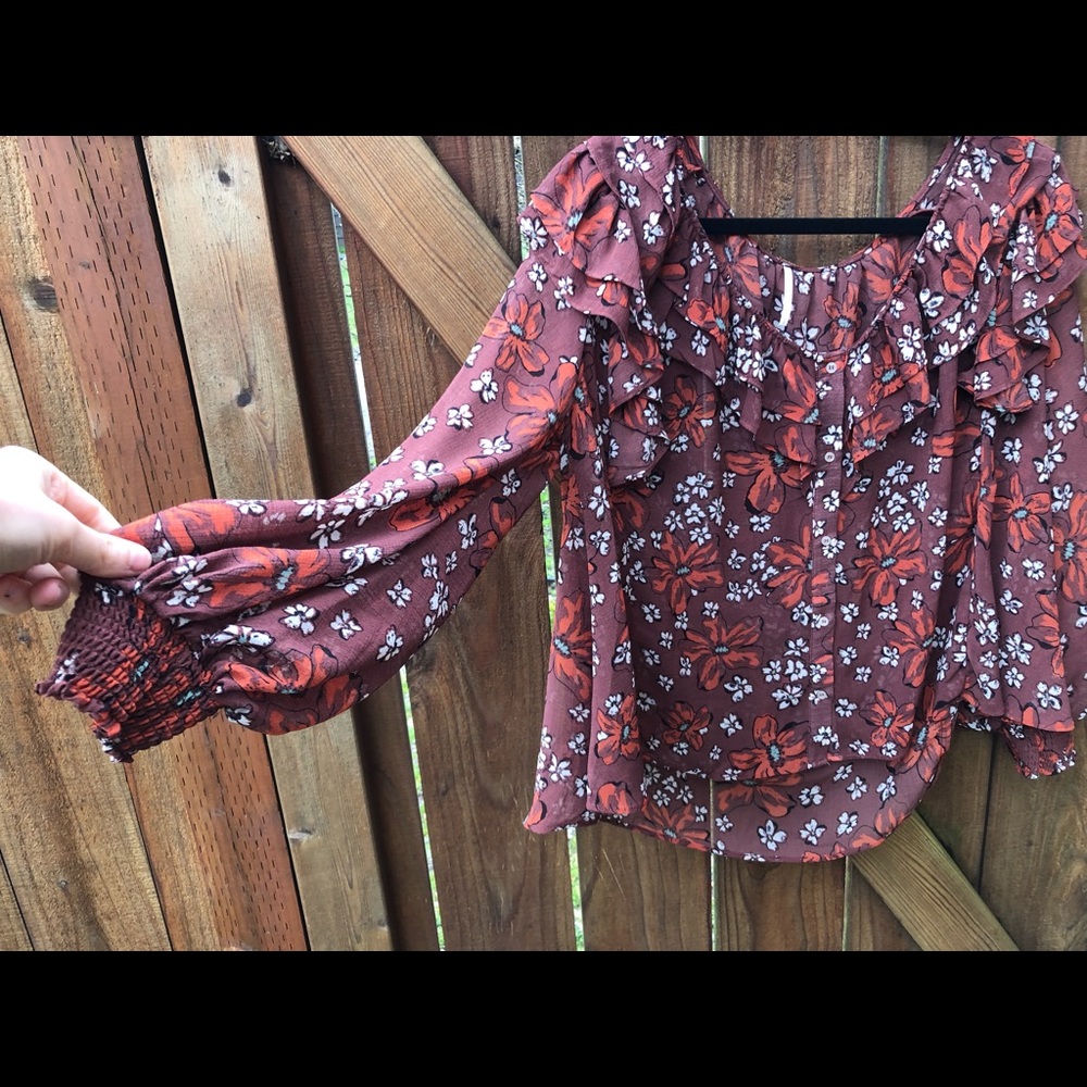 Boho Free People wide neck peasant blouse - Picture 2 of 8